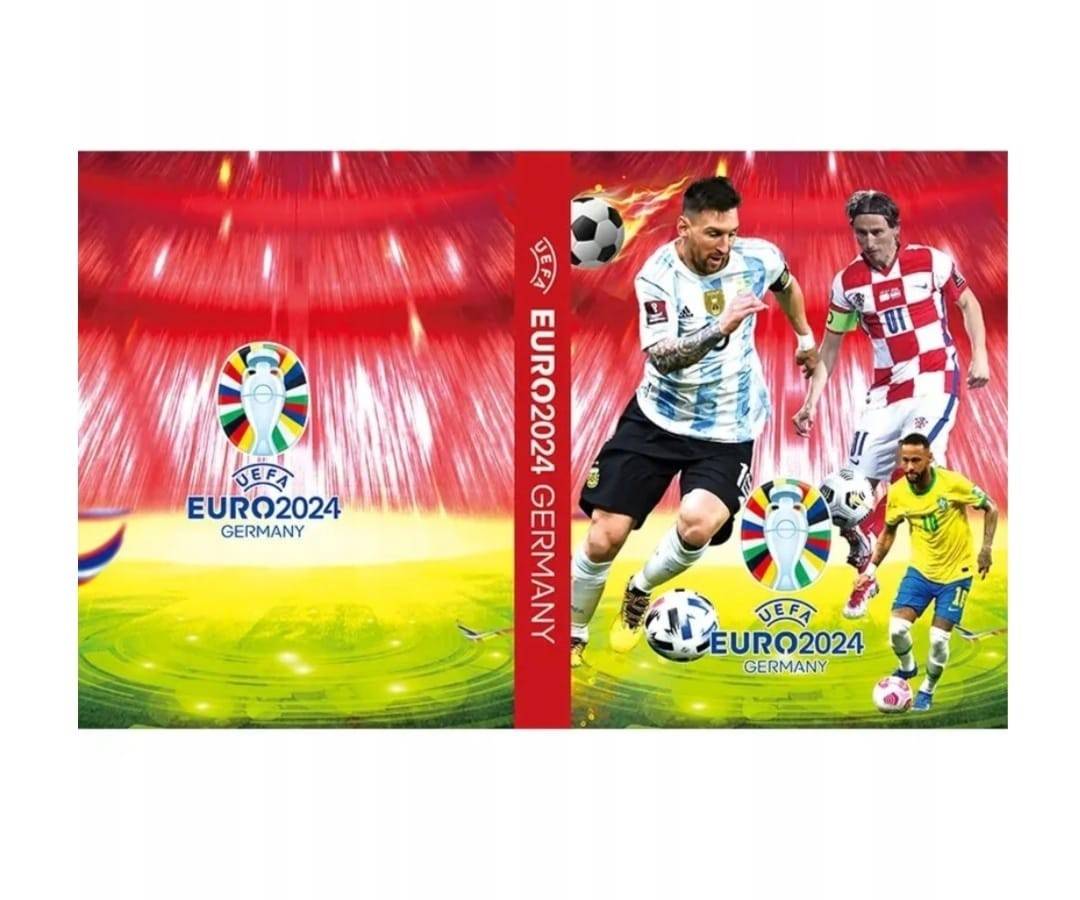 Album Cartonase de fotbal, UEFA EURO 2024, 3D, 30 pagini, pentru 120 cartonase, rosu, 20 cm x 15 cm