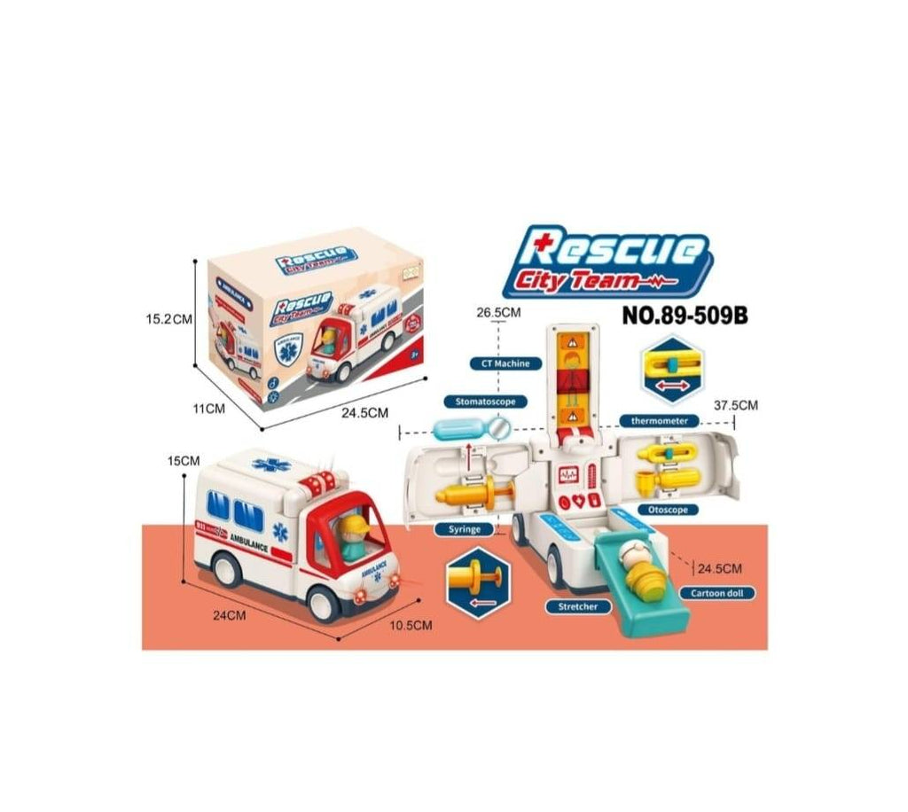 Ambulanta interactiva, cu paramedic si pacient, sunete, multicolor, 24 cm