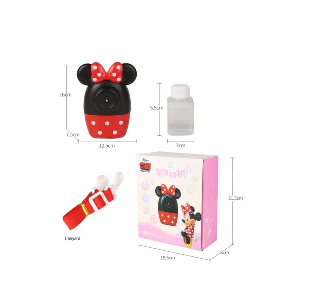 Aparat foto de jucarie tip Minnie, Minnie, baloane de sapun, rosu, 18 cm