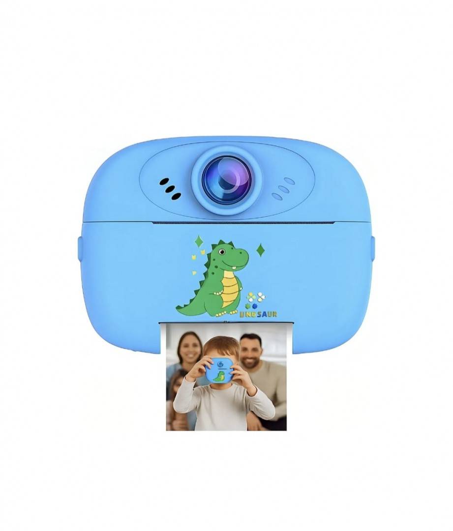 Aparat Foto pentru Copii, Dino, cu imprimare instant, albastru