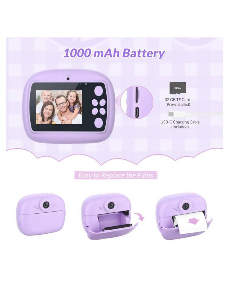 Aparat Foto pentru Copii, Unicorn cu imprimare instant, mov
