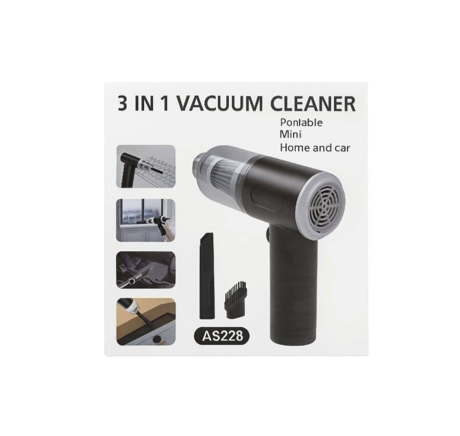 Aspirator portabil, 3 in 1, ideal masina, casa si birou, 120W, autonomie 20 minute, aspirare si suflare, negru