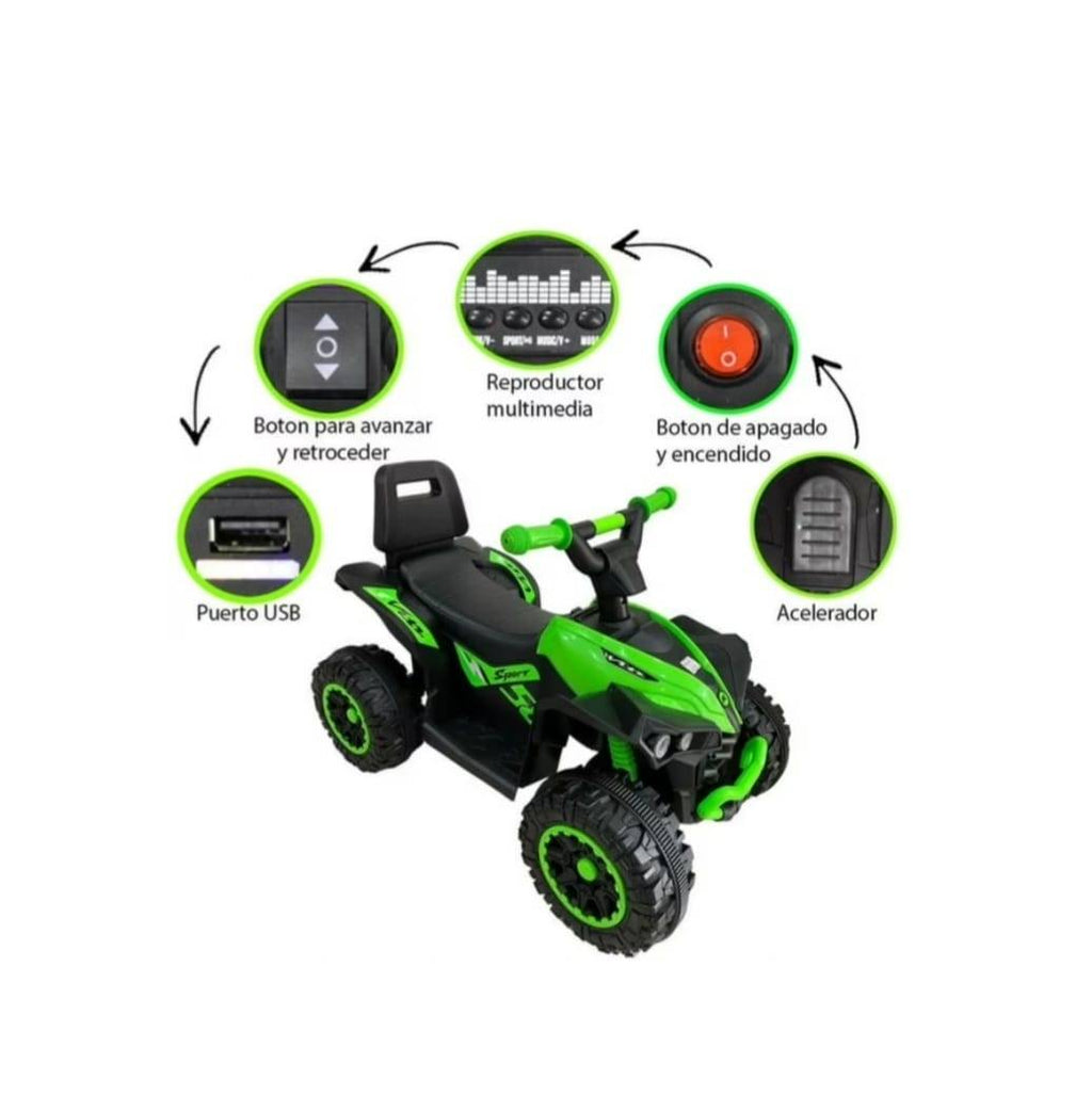 ATV Electric cu acumulator pentru copii, Mini Monster, Lungime 68 cm, 3-6 ani, Max 30 kg, 6V, albastru/negru