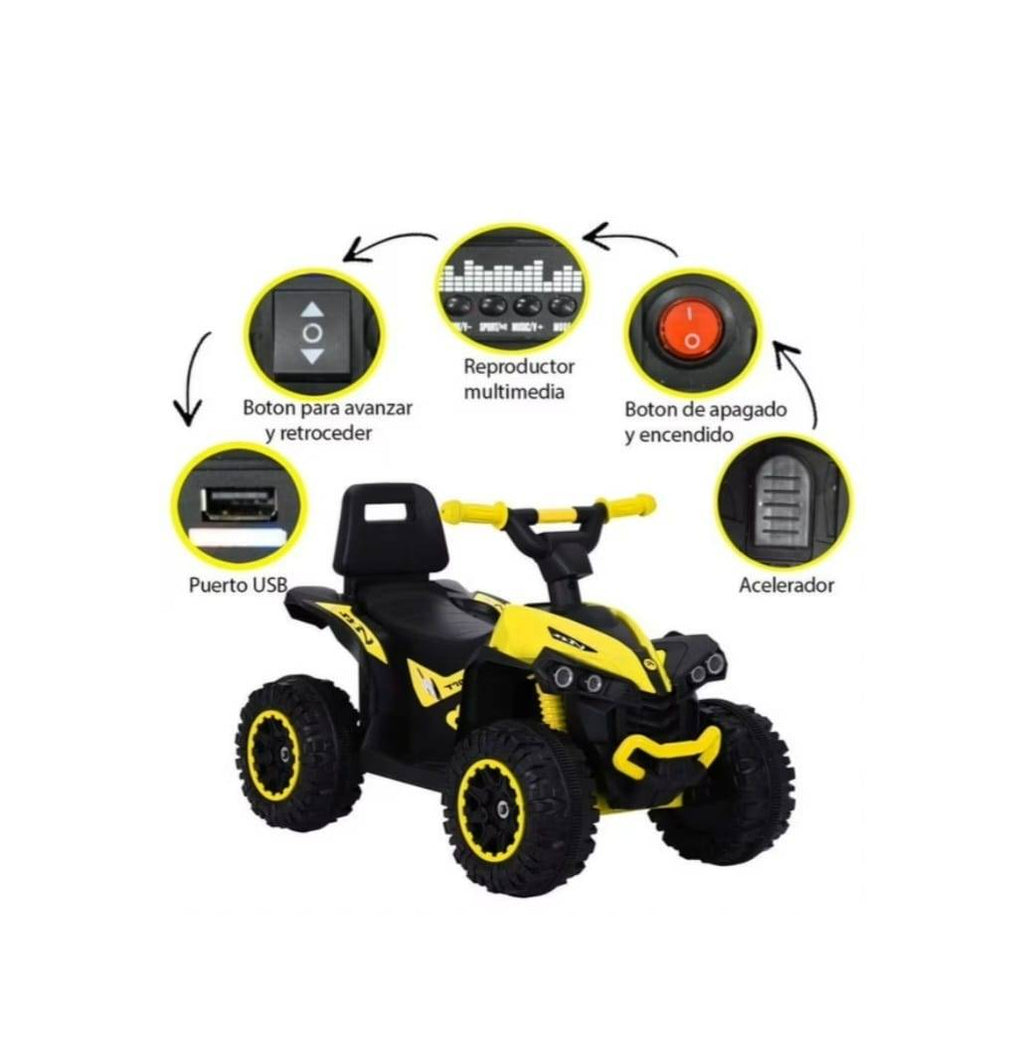 ATV Electric cu acumulator pentru copii, Mini Monster, Lungime 68 cm, 3-6 ani, Max 30 kg, 6V, multicolor