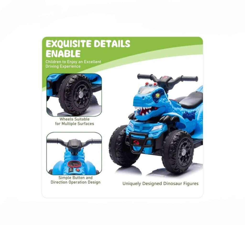 ATV electric pentru copii, acumulator, model T-REX, led, 6V, albastru, 3 ani+
