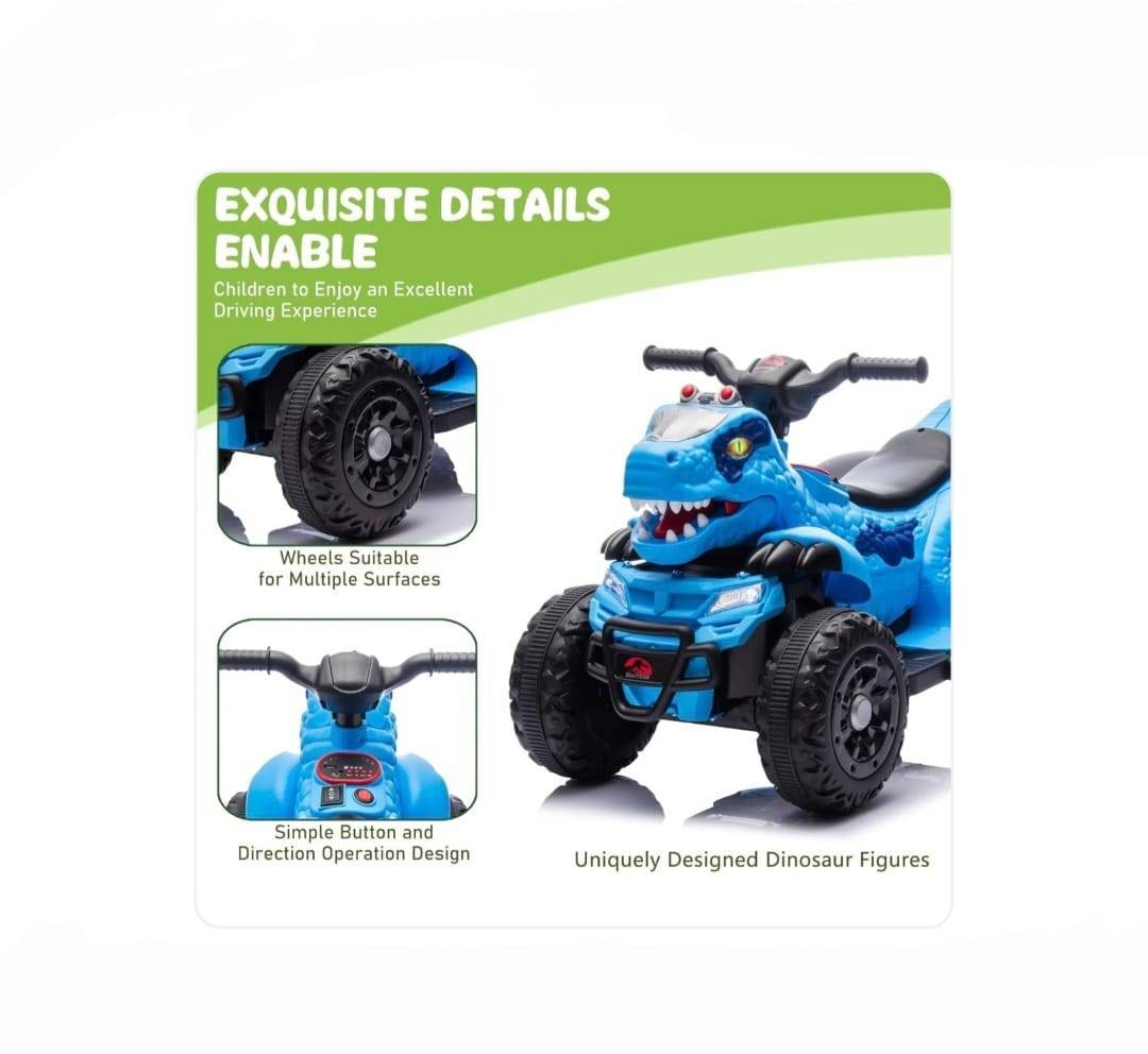 ATV electric pentru copii, acumulator, model T-REX, led, 6V, albastru, 3 ani+