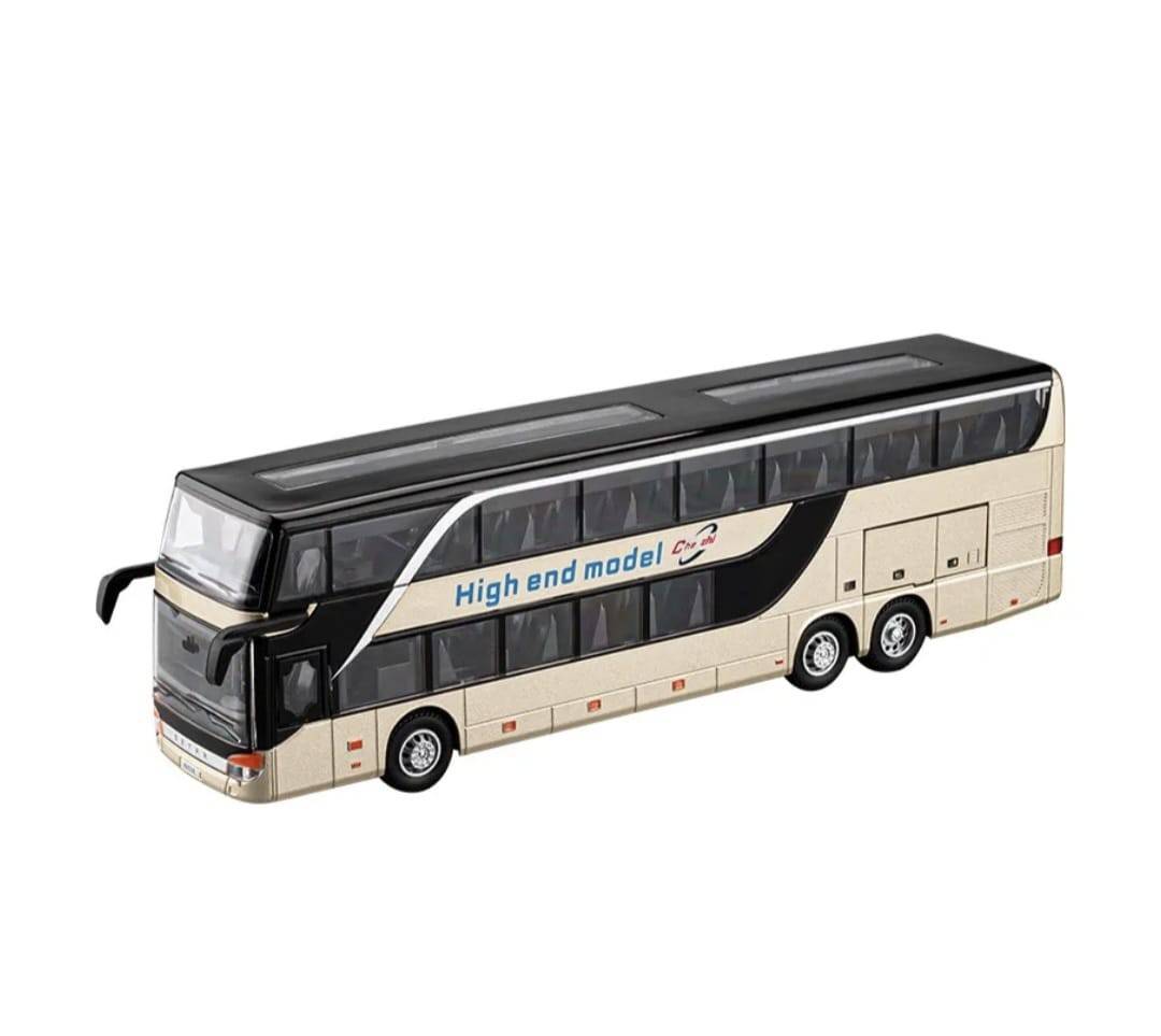 Autobuz metalic, Supraetajat, Double-Decker, usi mobile, lumini, sunet, alb, 26.5 cm