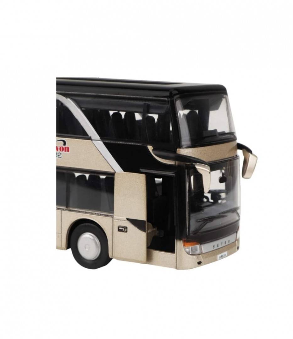 Autobuz metalic, Supraetajat, Double-Decker, usi mobile, lumini, sunet, alb, 26.5 cm