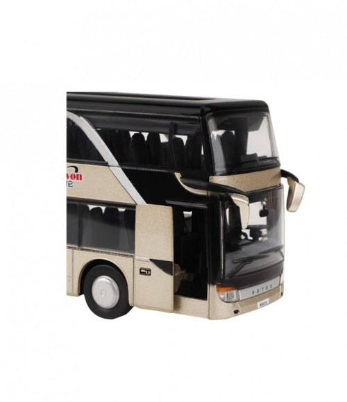Autobuz metalic, Supraetajat, Double-Decker, usi mobile, lumini, sunet, alb, 26.5 cm