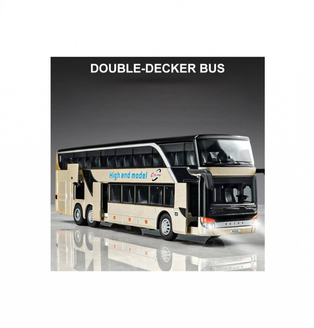 Autobuz metalic, Supraetajat, Double-Decker, usi mobile, lumini, sunet, alb, 26.5 cm