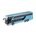 Autobuz metalic, Supraetajat, Double-Decker, usi mobile, lumini, sunet, albastru metalizat, 26.5 cm