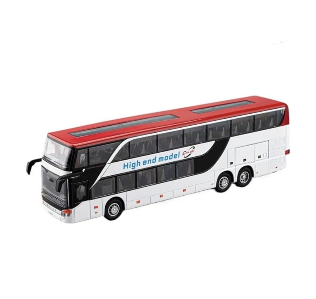Autobuz metalic, Supraetajat, Double-Decker, usi mobile, lumini, sunet, multicolor, 26.5 cm