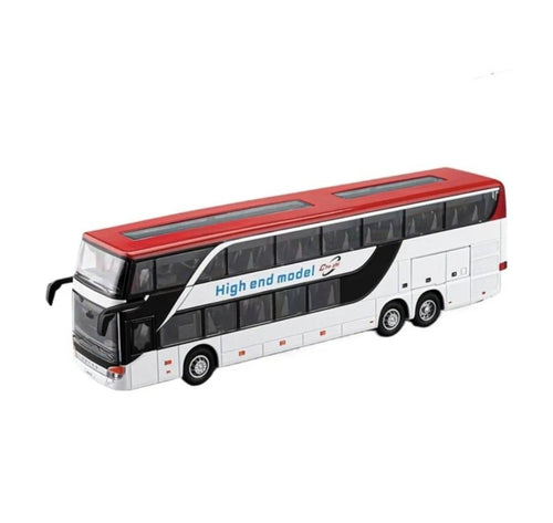 Autobuz metalic, Supraetajat, Double-Decker, usi mobile, lumini, sunet, multicolor, 26.5 cm