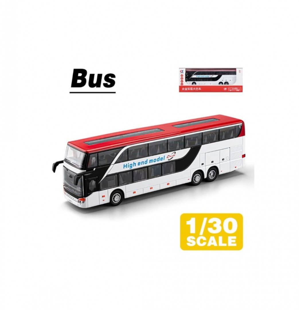 Autobuz metalic, Supraetajat, Double-Decker, usi mobile, lumini, sunet, multicolor, 26.5 cm