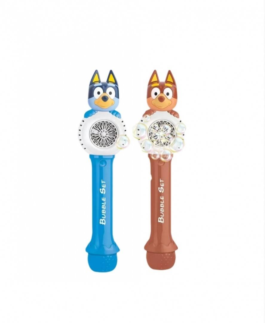 Bagheta de facut baloane de sapun cu 10 orificii, model Bluey, albastru/multicolor, 30 cm