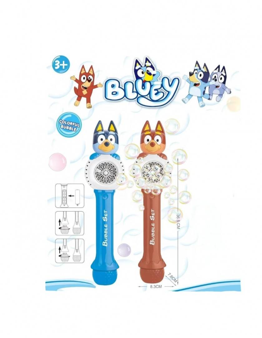 Bagheta de facut baloane de sapun cu 10 orificii, model Bluey, albastru/multicolor, 30 cm