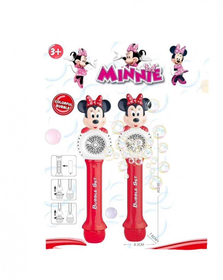 Bagheta de facut baloane de sapun cu 10 orificii, model Minnie, rosu/multicolor, 30 cm