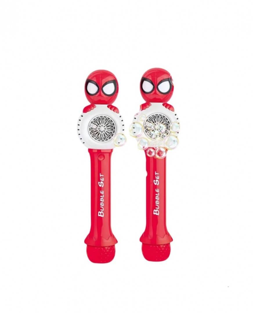 Bagheta de facut baloane de sapun cu 10 orificii, model Spiderman, rosu, 30 cm