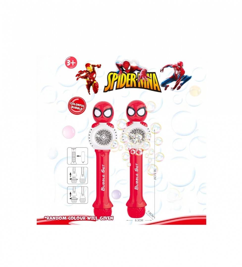 Bagheta de facut baloane de sapun cu 10 orificii, model Spiderman, rosu, 30 cm