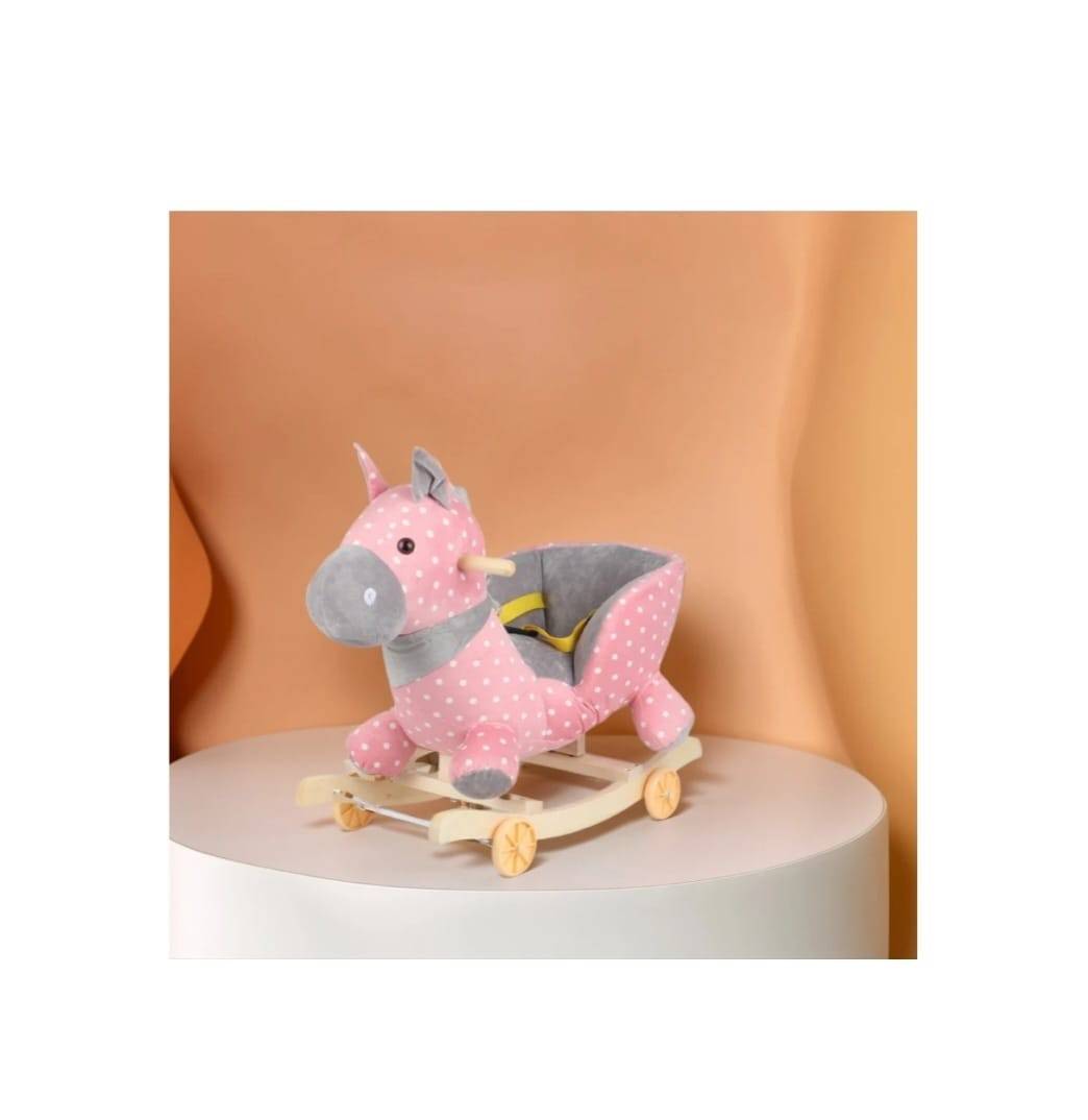 Balansoar Calut Magic din plus, 2 in 1 cu roți, muzical, roz/multicolor, 1 an+