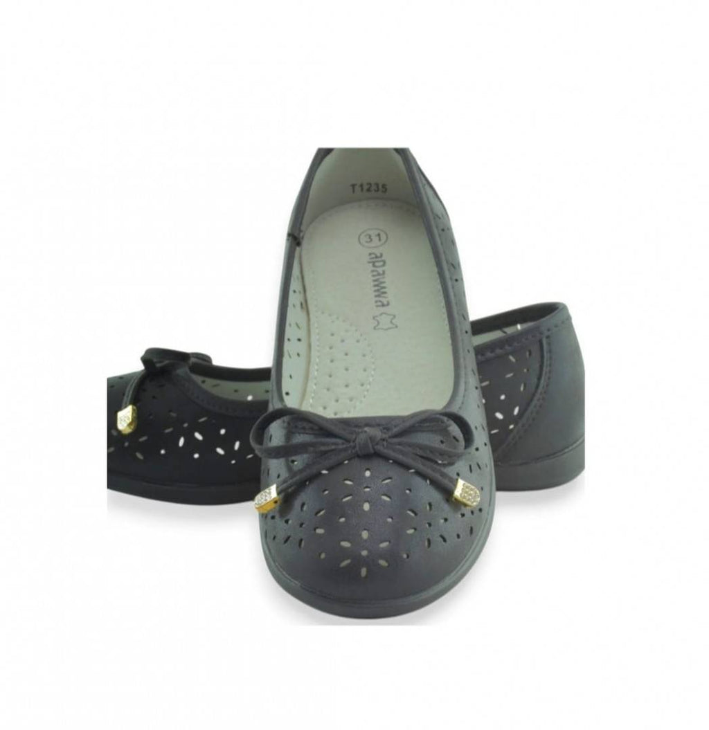 Balerini piele fetite, Apawwa T1235, perforati, negru, marimea 31 - marimea 36