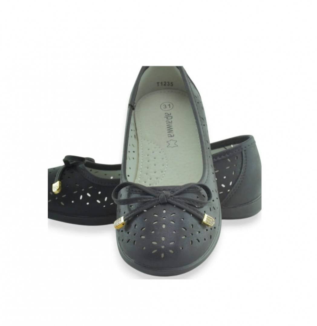Balerini piele fetite, Apawwa T1235, perforati, negru, marimea 31 - marimea 36