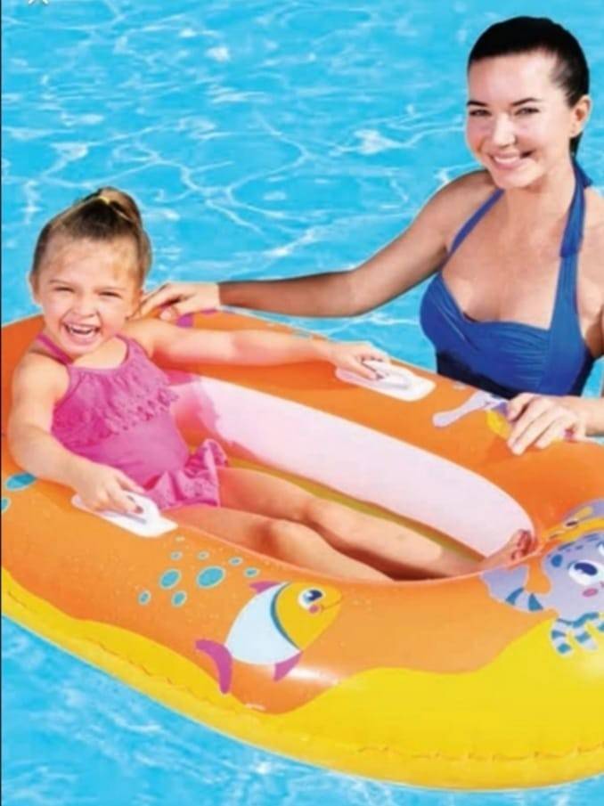 Barca gonflabila-pneumatica Junior Bestway, 119 cm x 79 cm, cu imprimeu desen, multicolor