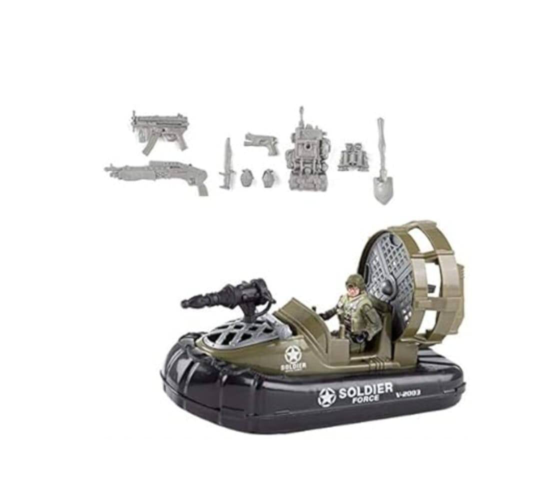 Barca Militara cu soldat, 9 accesorii, MASHASHOP, verde, 20 cm