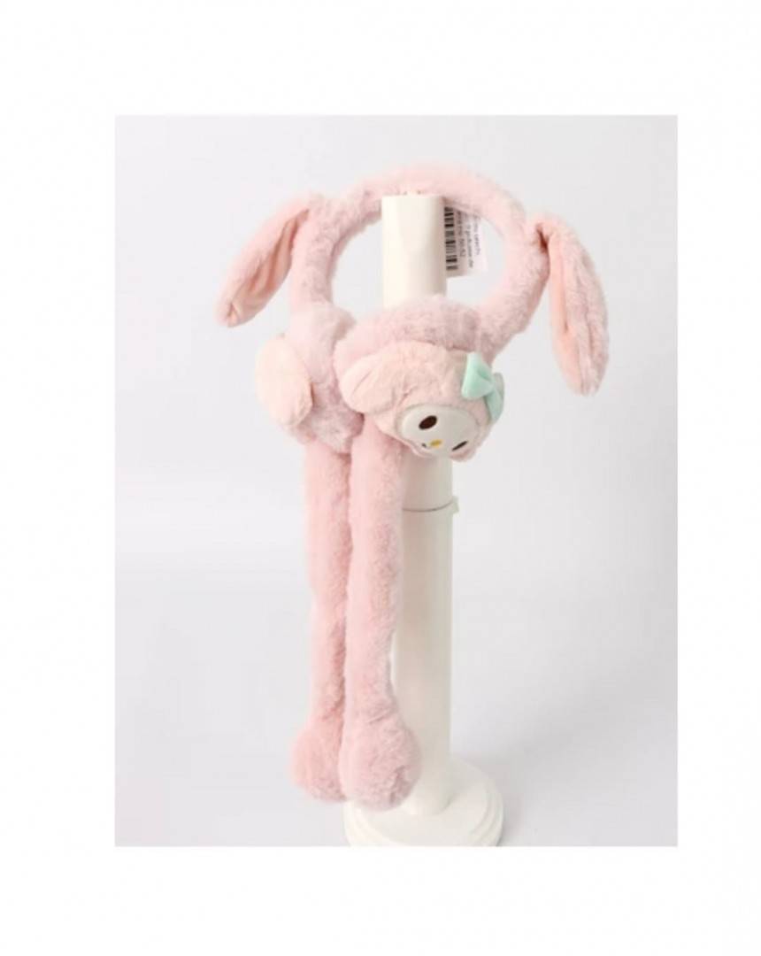 Bentita cu urechi miscatoare pufoasa, Kawaii Kuromi, roz