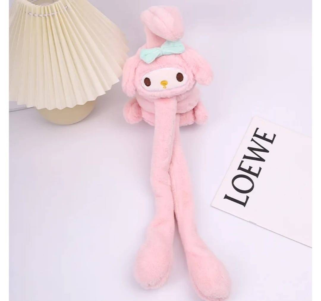 Bentita cu urechi miscatoare pufoasa, Kawaii Kuromi, roz