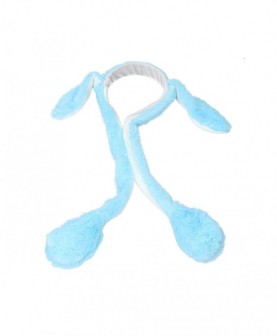 Bentita tip Iepuras, cu urechi miscatoare pufoasa, led, bleu/alb