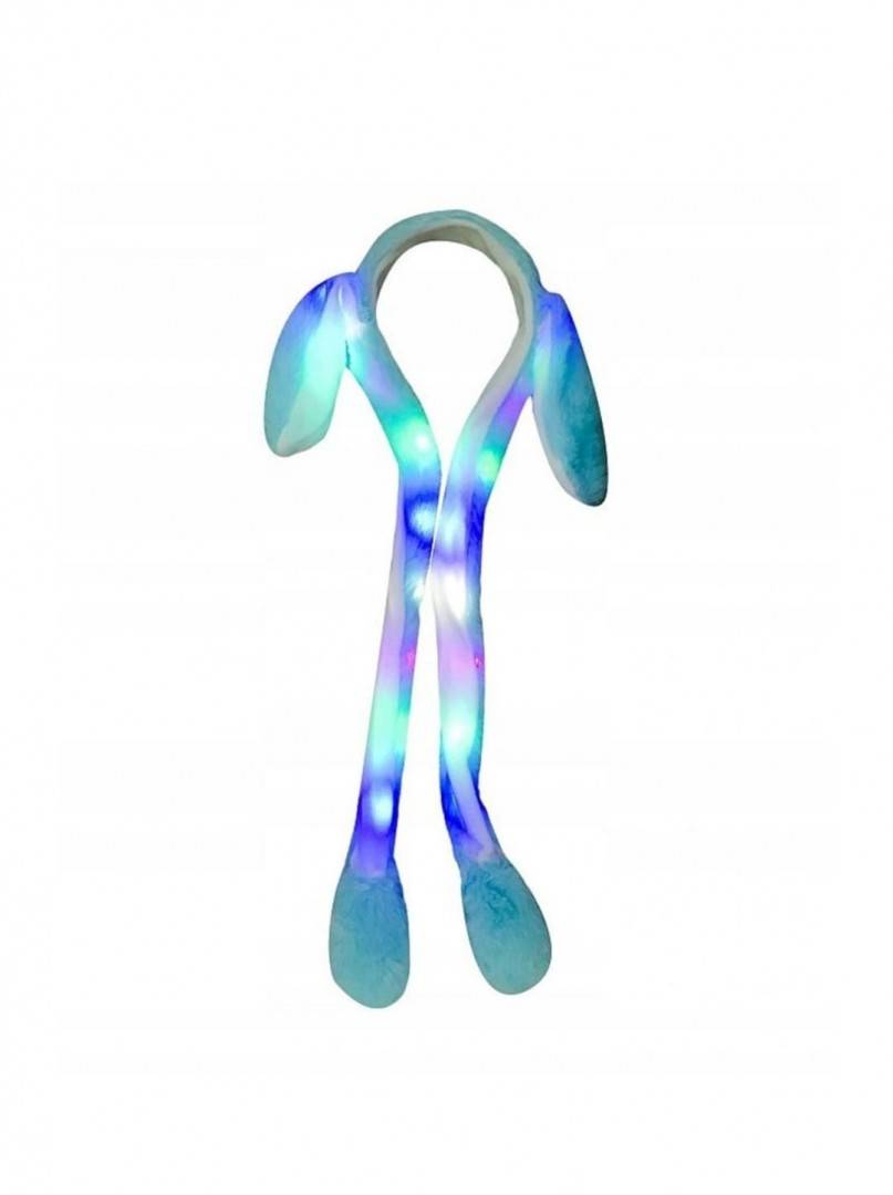 Bentita tip Iepuras, cu urechi miscatoare pufoasa, led, bleu/alb