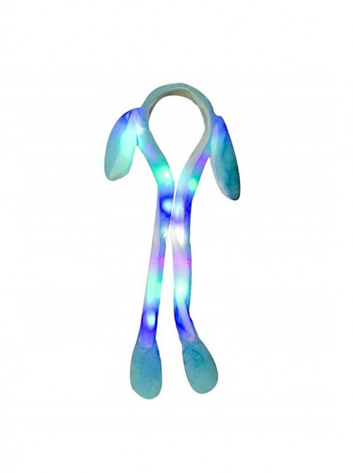 Bentita tip Iepuras, cu urechi miscatoare pufoasa, led, bleu/alb