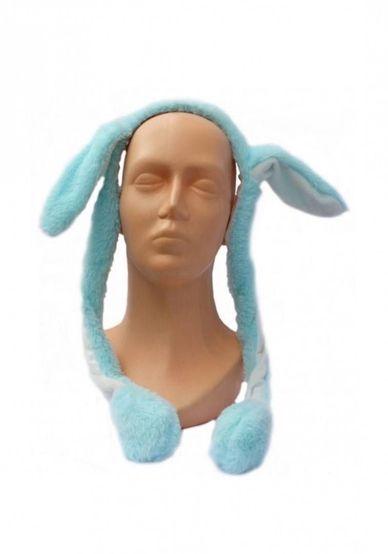 Bentita tip Iepuras, cu urechi miscatoare pufoasa, led, bleu/alb