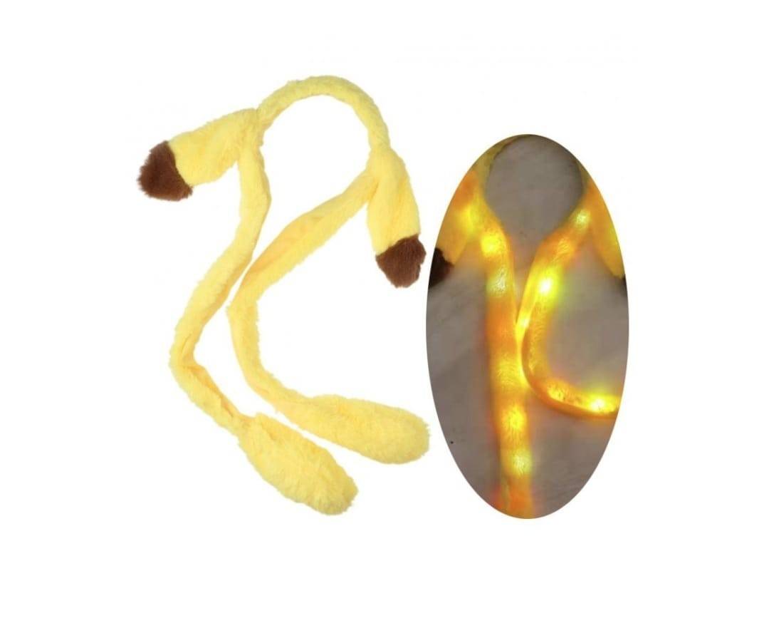 Bentita tip Pikachu, cu urechi miscatoare pufoasa, led, galben