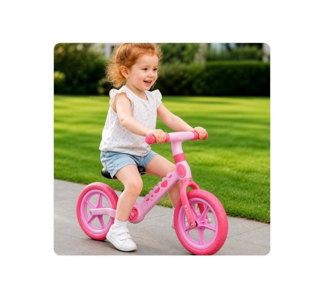 Bicicletă fără pedale pentru copii, model Dino, de echilibru,12 inch, roz, 2 ani+