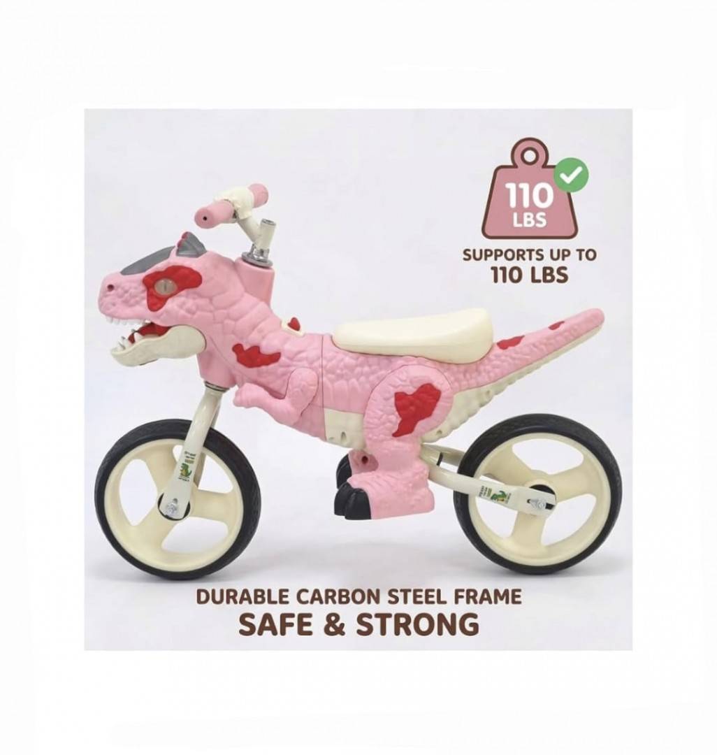 Bicicleta de echilibru, model Dinozaur, sunete si lumini, roz, 2 ani+