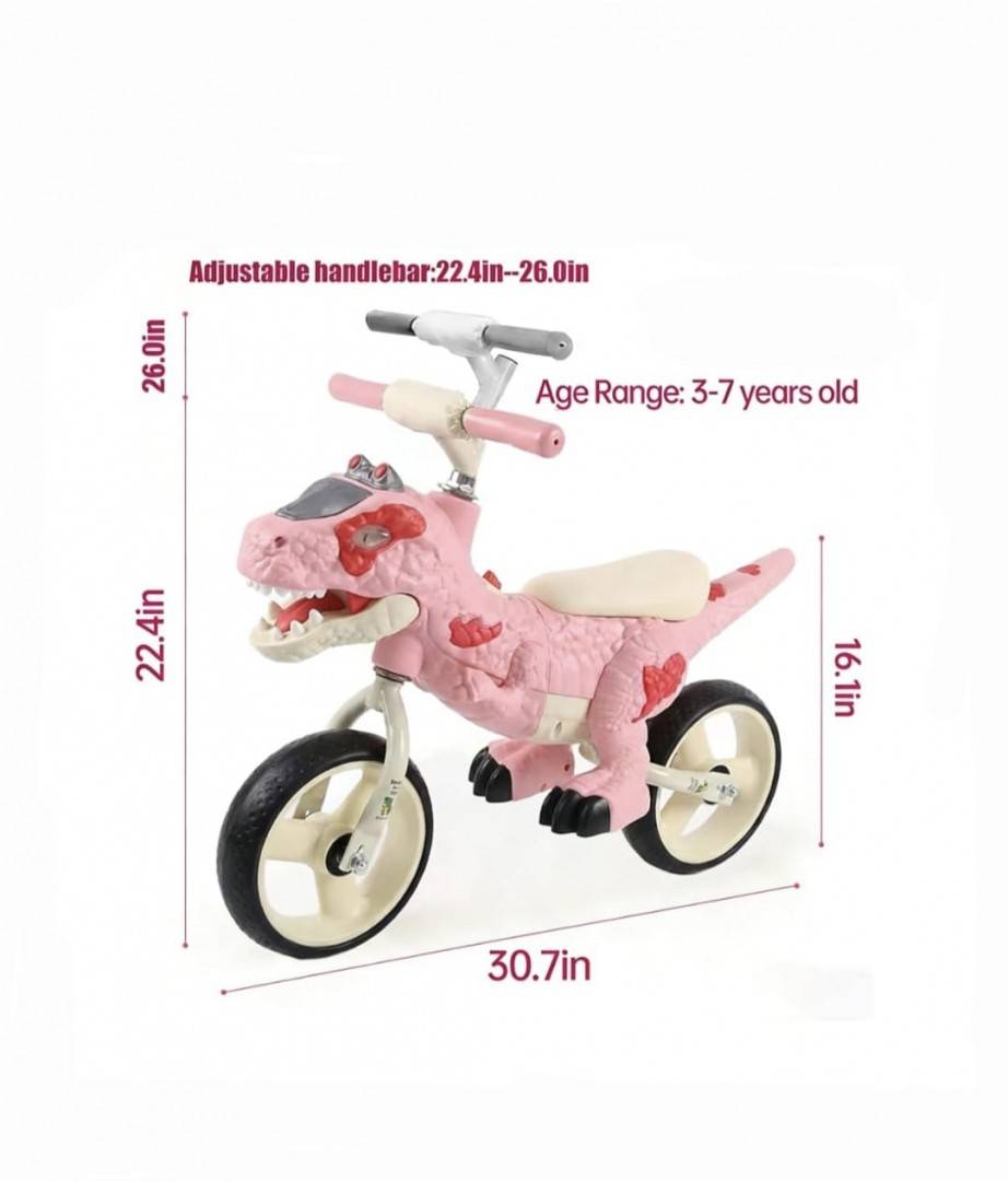 Bicicleta de echilibru, model Dinozaur, sunete si lumini, roz, 2 ani+