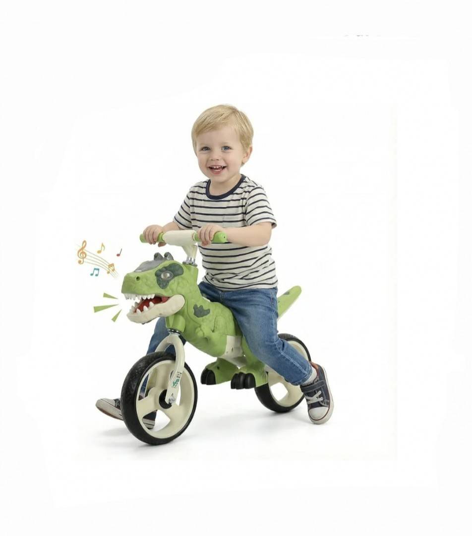 Bicicleta de echilibru, model Dinozaur, sunete si lumini, verde, 2 ani+