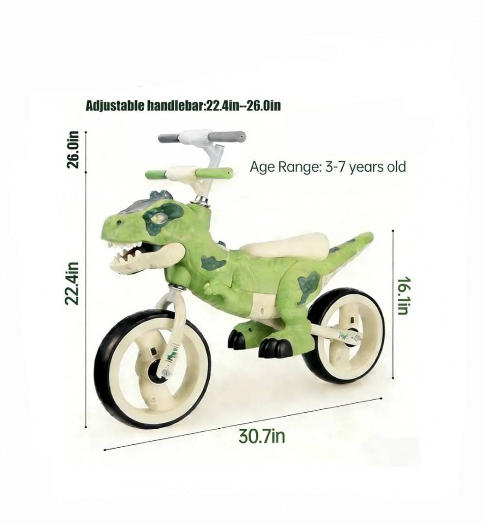 Bicicleta de echilibru, model Dinozaur, sunete si lumini, verde, 2 ani+