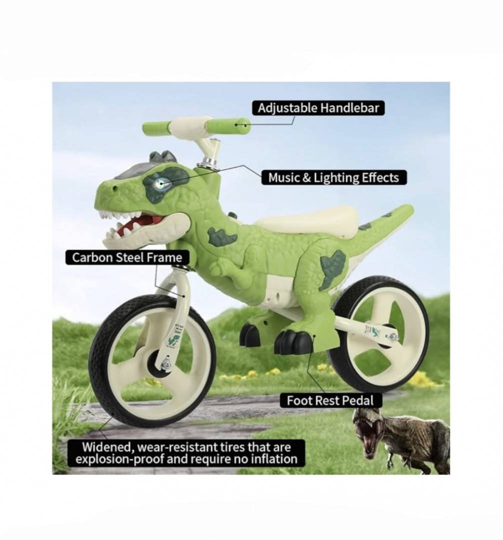 Bicicleta de echilibru, model Dinozaur, sunete si lumini, verde, 2 ani+