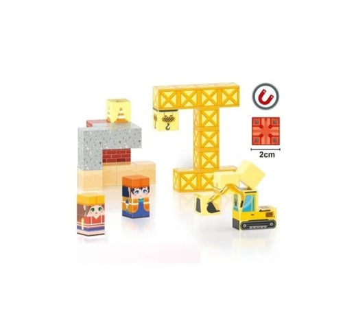 Blocuri magnetice de constructie, tip Minecraft, Constructii, 38 piese, galben/multicolor | Masha Shop