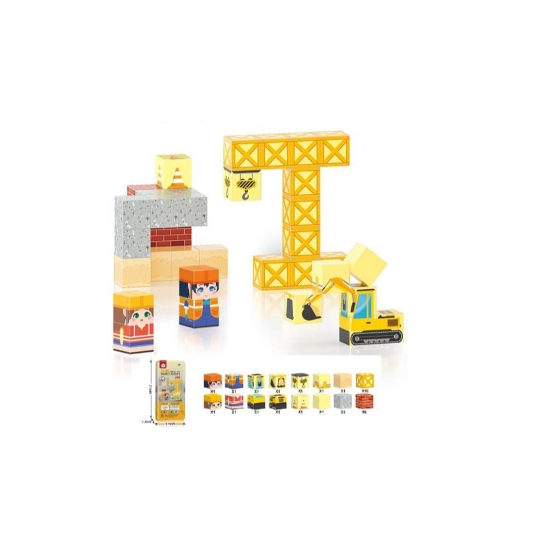 Blocuri magnetice de constructie, tip Minecraft, Constructii, 38 piese, galben/multicolor