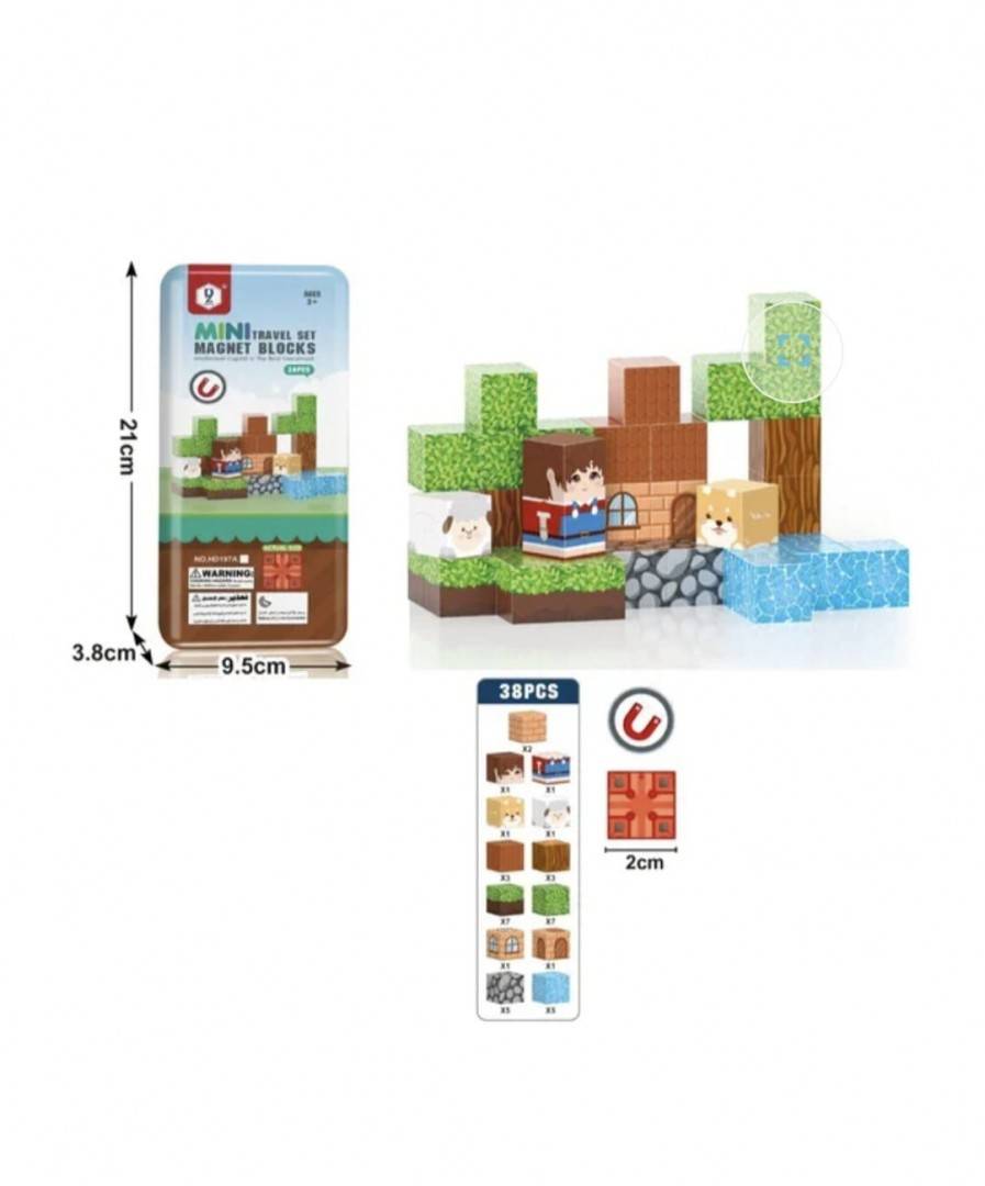 Blocuri magnetice de constructie, tip Minecraft, Padure, 38 piese, multicolor