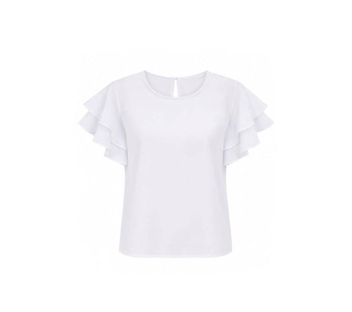 Bluza eleganta scoala, pentru fete, maneci volane, alb, 5 ani - 10 ani | Masha Shop