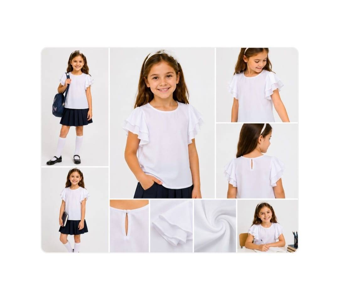 Bluza eleganta scoala, pentru fete, maneci volane, alb, 5 ani - 10 ani