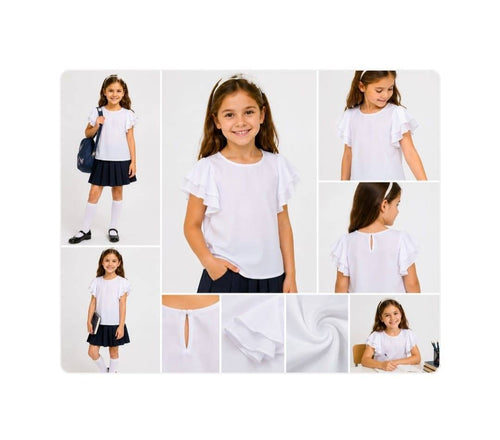 Bluza eleganta scoala, pentru fete, maneci volane, alb, 5 ani - 10 ani – imagine 2 | Masha Shop