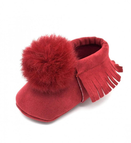 Botosi fetite Puf, catifea, rosu, 3 luni - 9 luni | Masha Shop