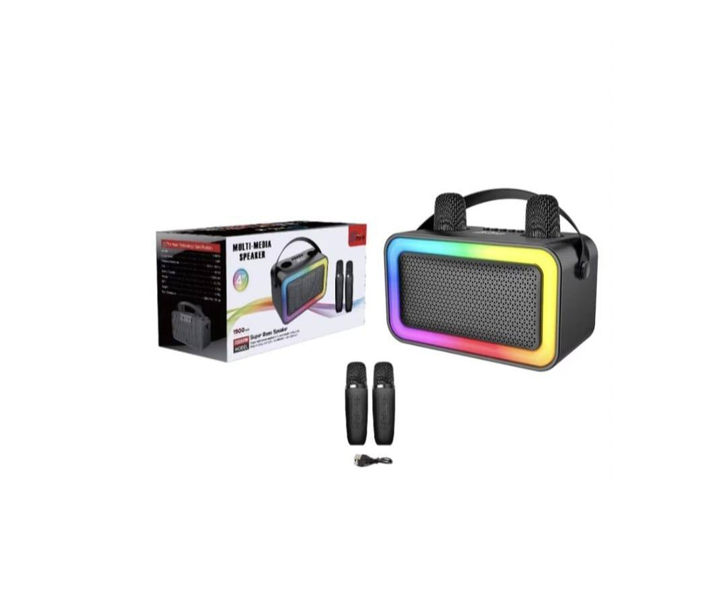 Boxa portabila cu 2 microfoane, Mini Karaoke, negru, 28 cm