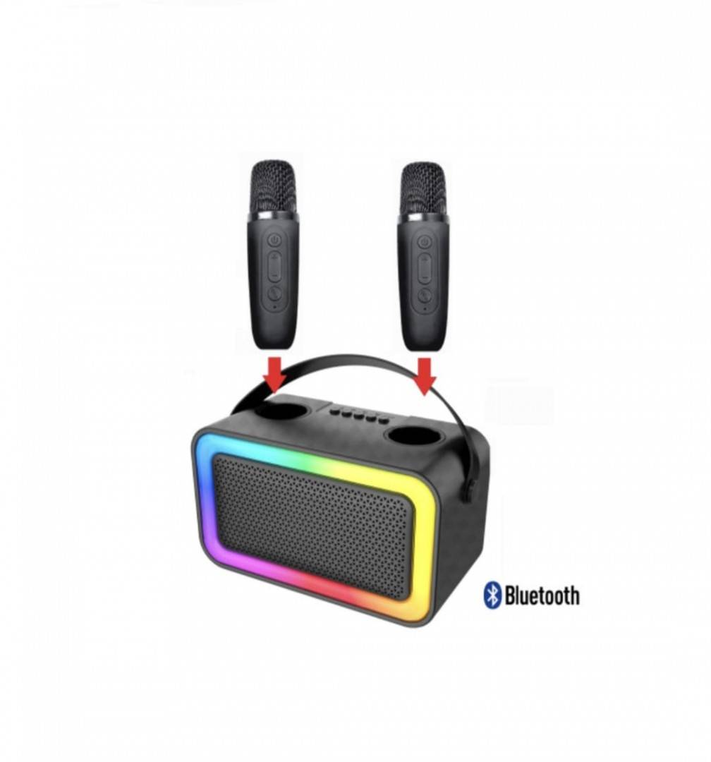 Boxa portabila cu 2 microfoane, Mini Karaoke, negru, 28 cm